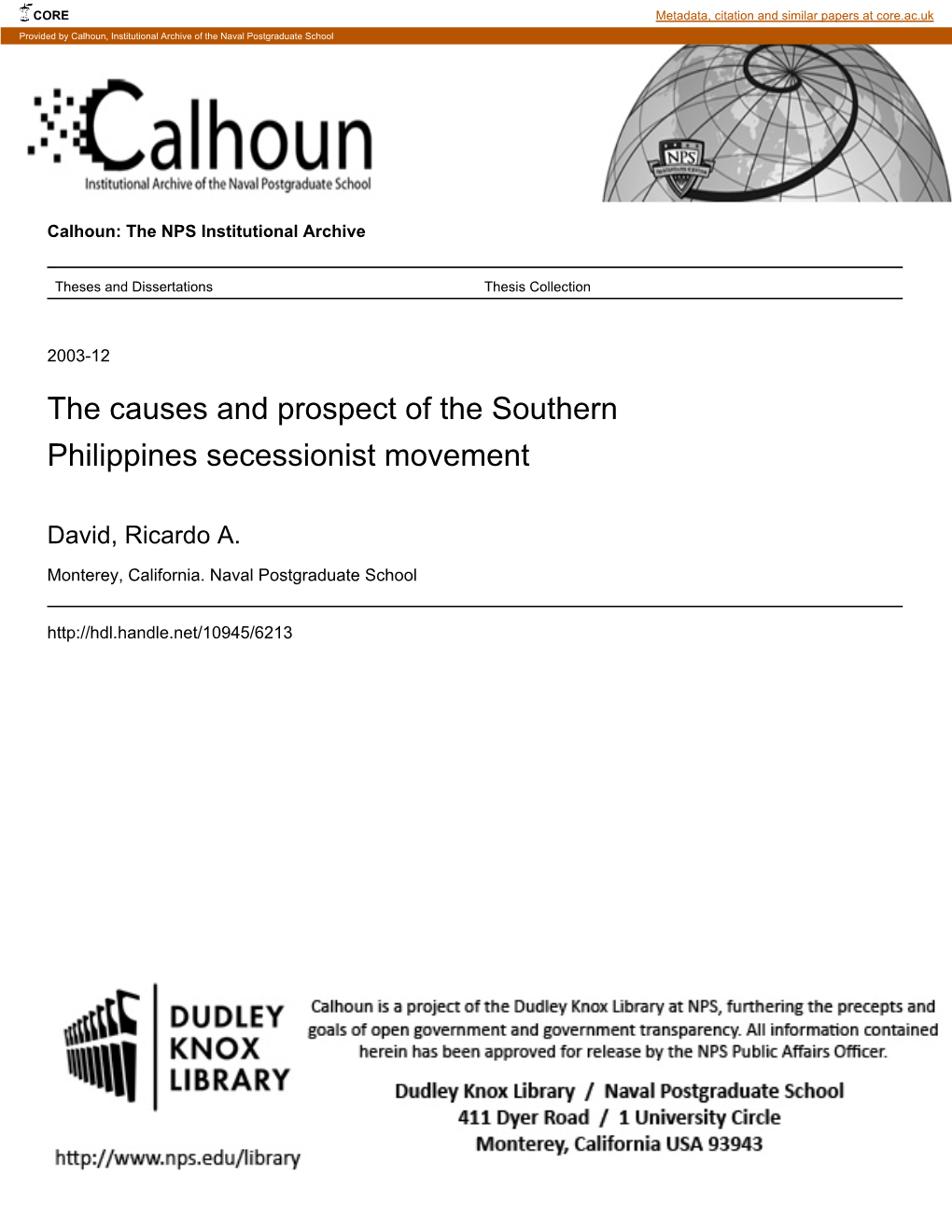 The Causes and Prospect of the Southern Philippines Secessionist Movement