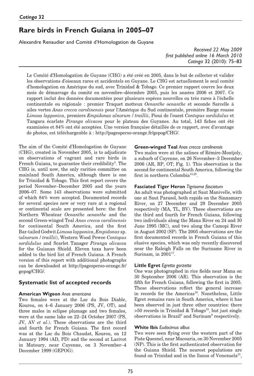 Rare Birds in French Guiana in 2005–07