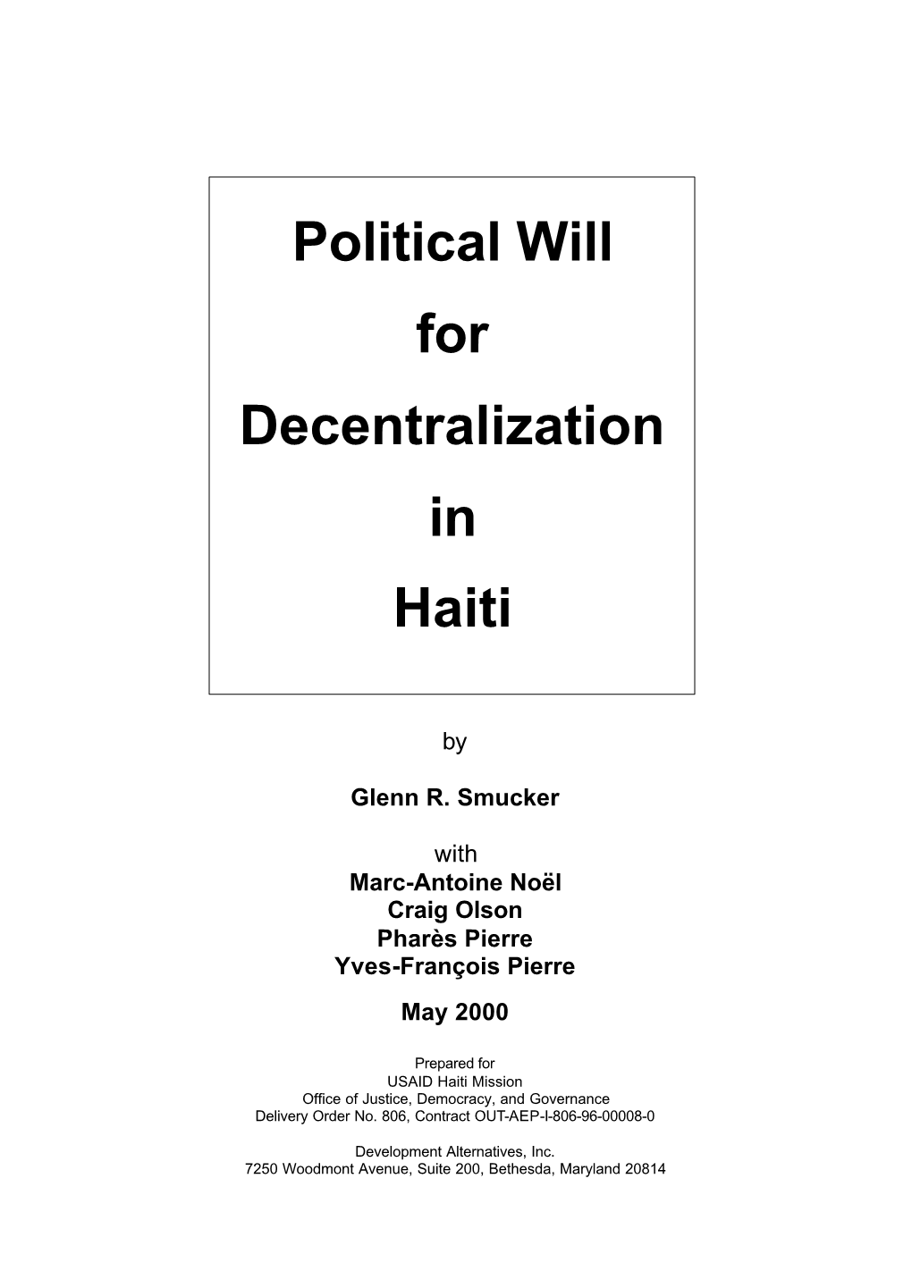 Political Will for Decentralization in Haiti