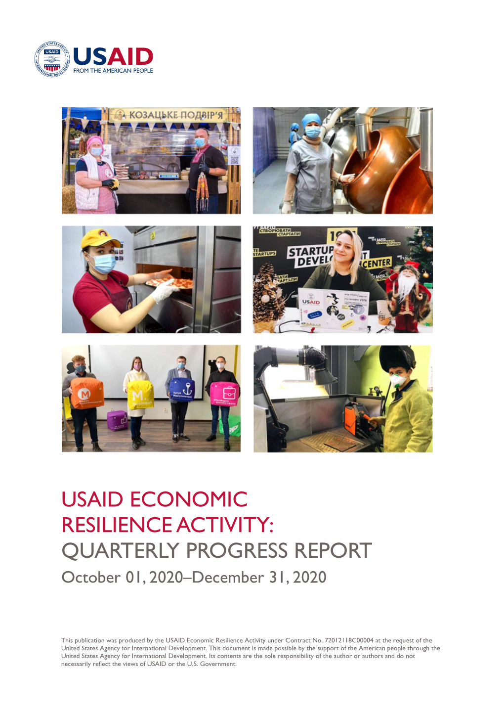USAID ECONOMIC RESILIENCE ACTIVITY: QUARTERLY PROGRESS REPORT October 01, 2020–December 31, 2020