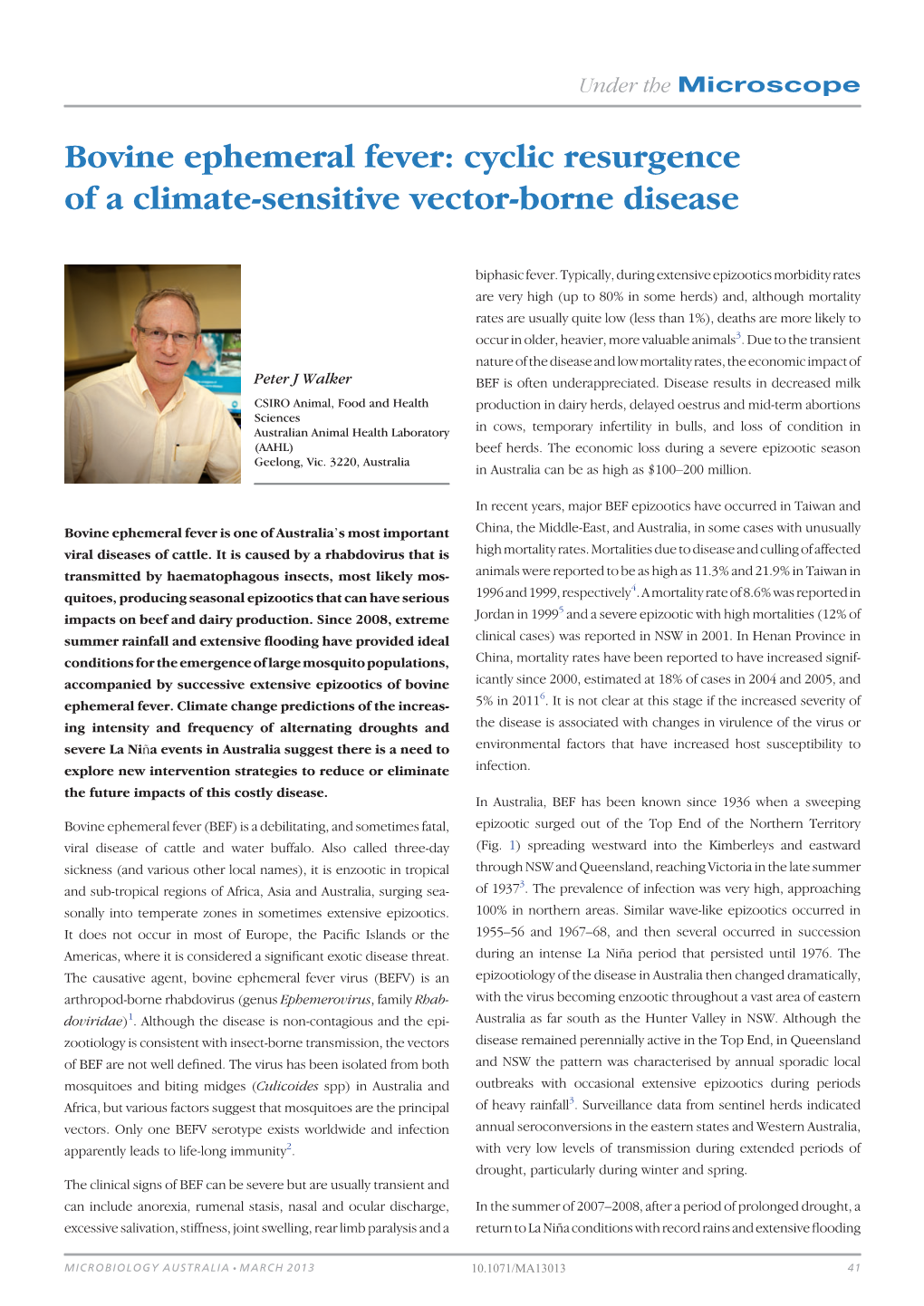 Bovine Ephemeral Fever: Cyclic Resurgence of a Climate-Sensitive Vector-Borne Disease