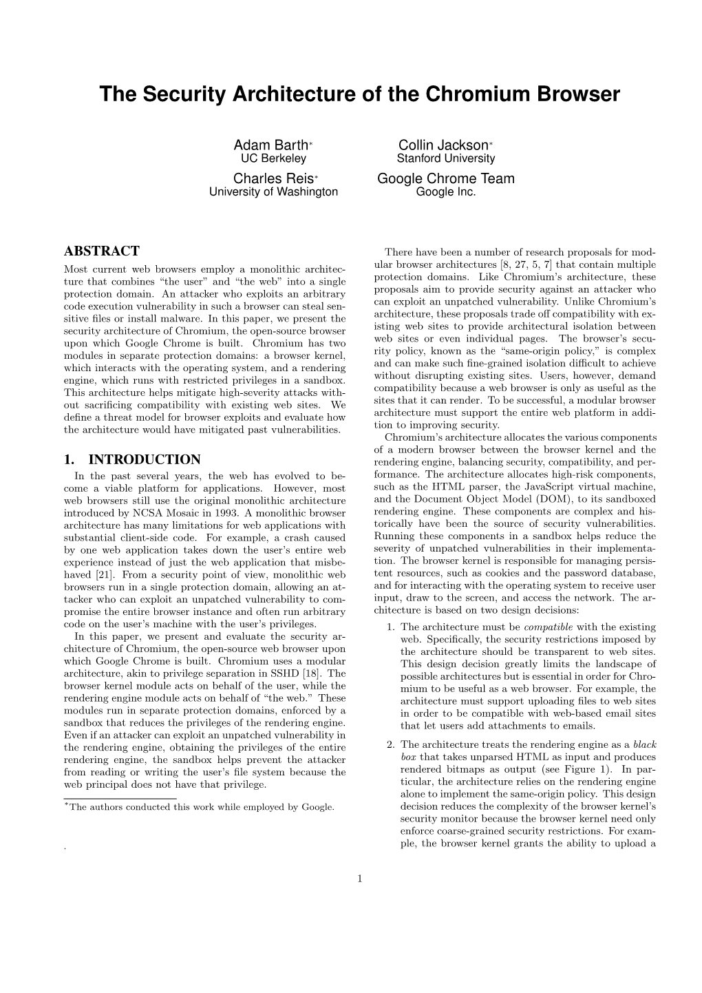 The Security Architecture of the Chromium Browser