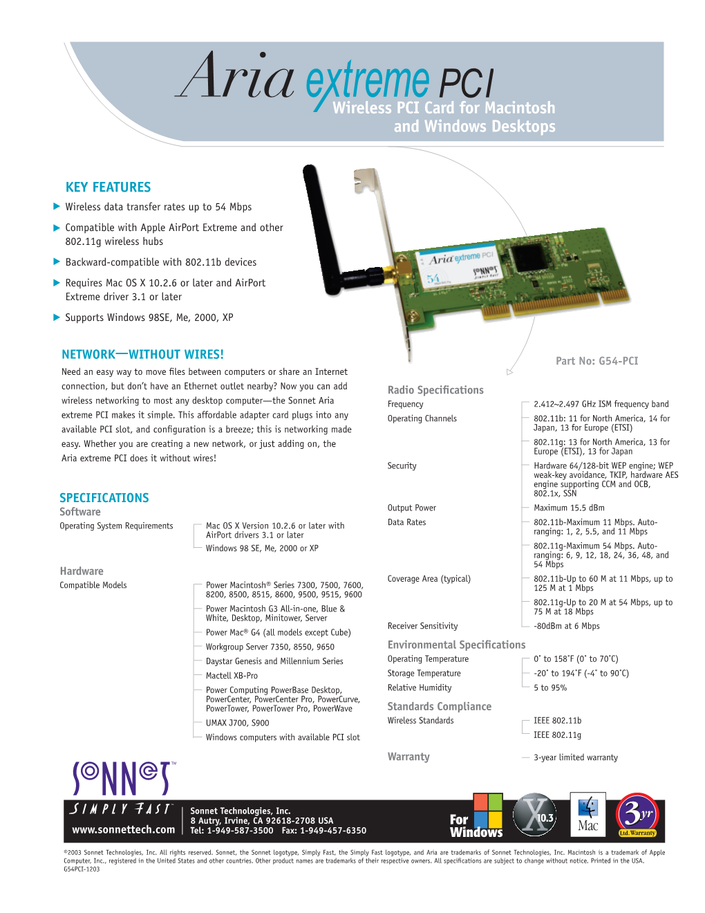 Wireless PCI Card for Macintosh and Windows Desktops