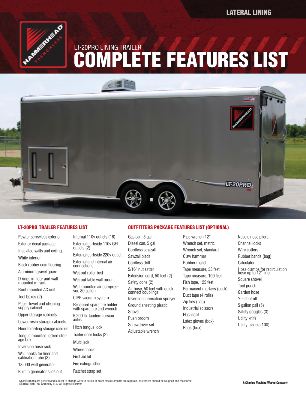 LT-20PRO Lining Trailer Features List