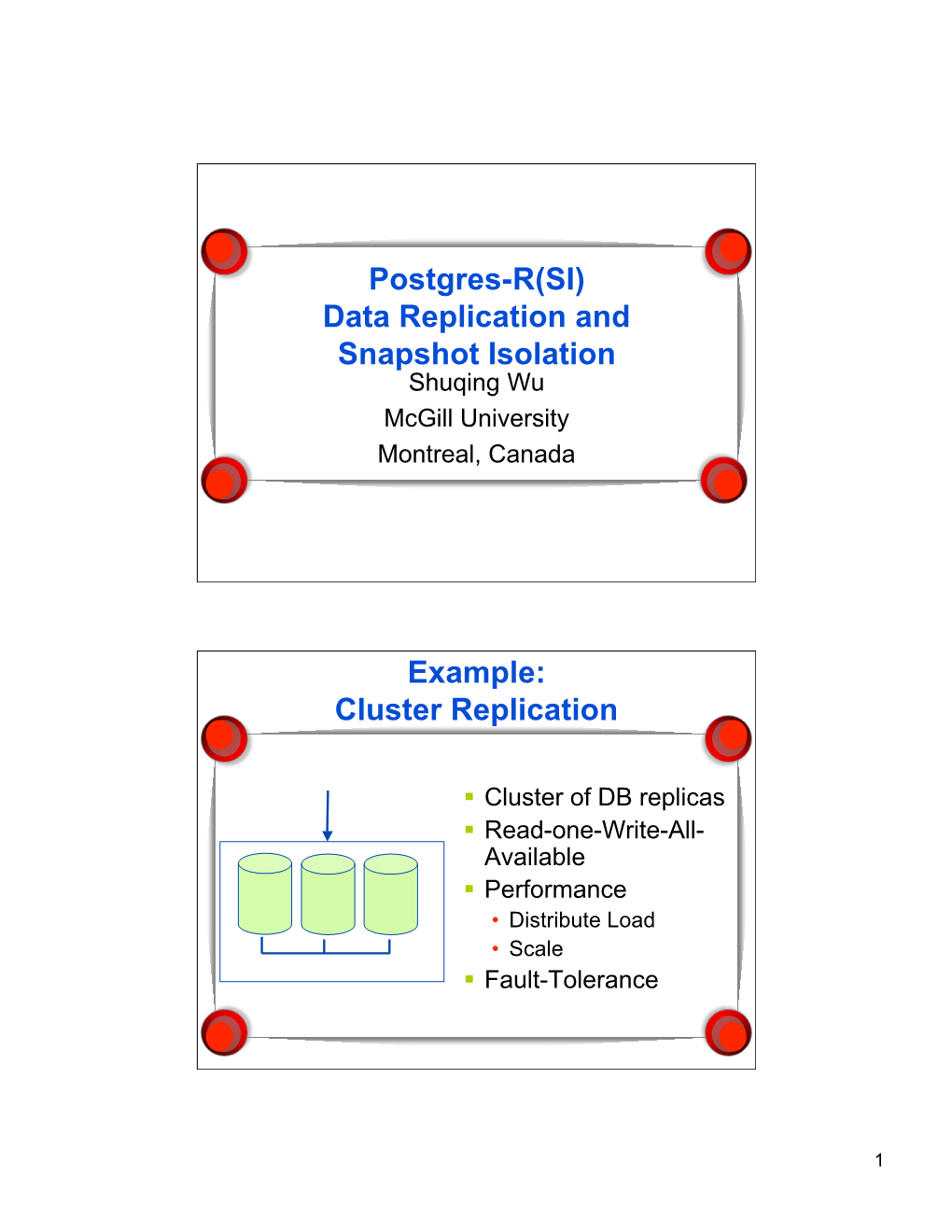 Postgres-R(SI) Data Replication and Snapshot Isolation Example