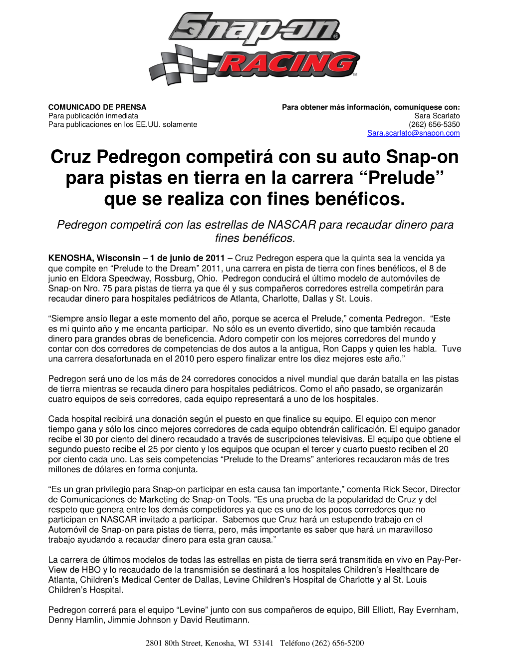 Cruz Pedregon Competirá Con Su Auto Snap-On Para Pistas En Tierra En La Carrera “Prelude” Que Se Realiza Con Fines Benéficos