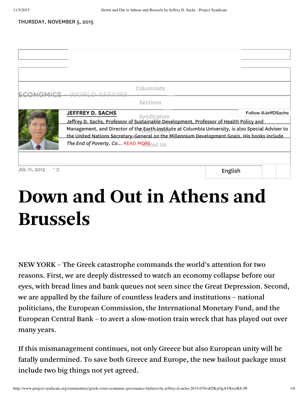 Down and out in Athens and Brussels by Jeffrey D