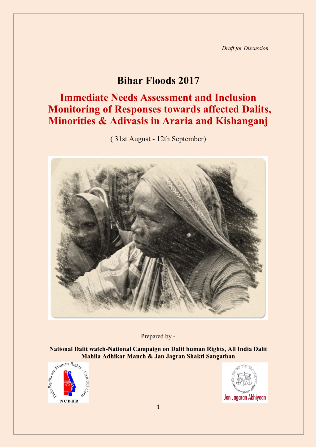 Bihar Floods 2017 Immediate Needs Assessment and Inclusion Monitoring of Responses Towards Affected Dalits, Minorities & Adivasis in Araria and Kishanganj