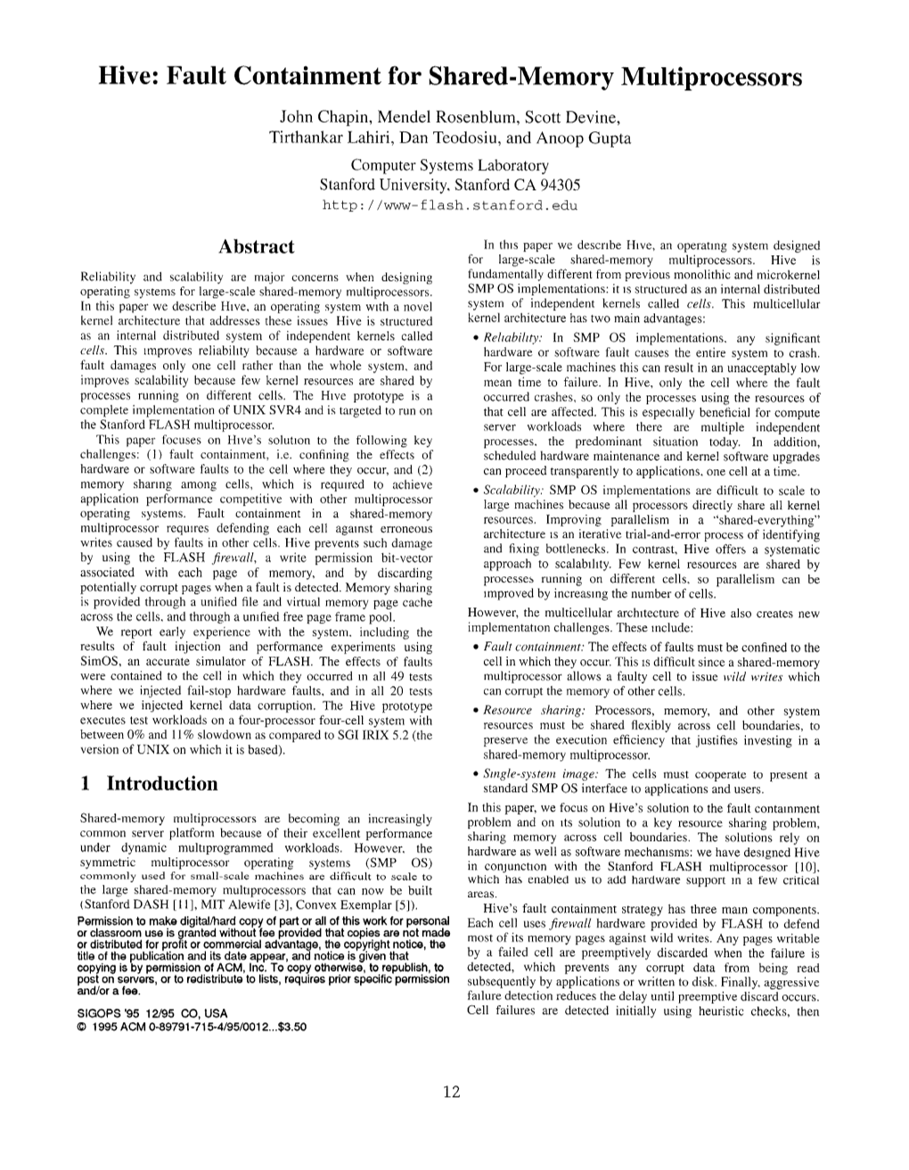 Hive: Fault Containment for Shared-Memory Multiprocessors