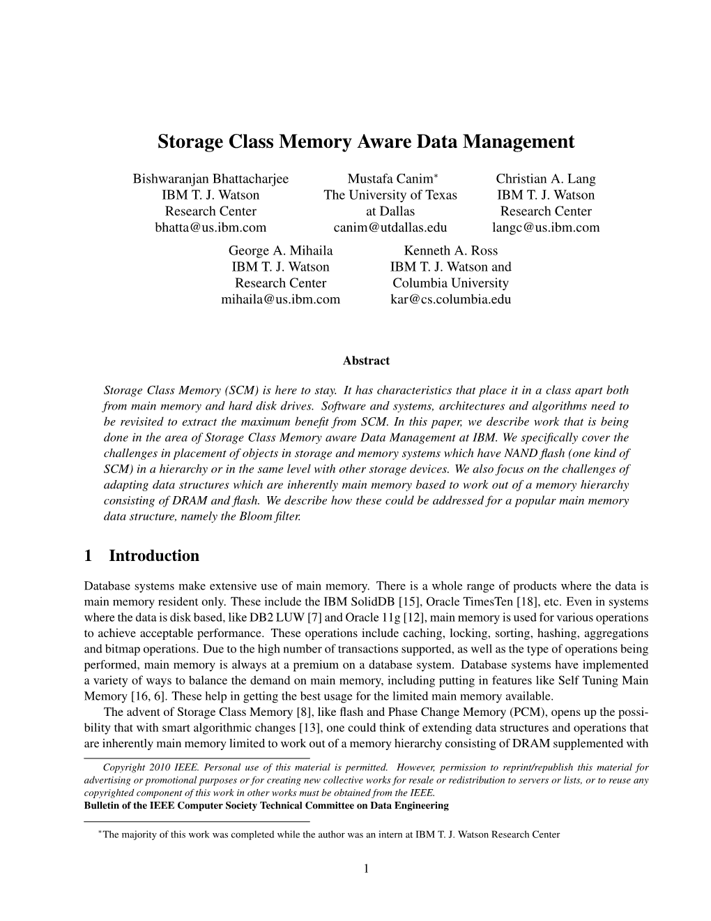 Storage Class Memory Aware Data Management