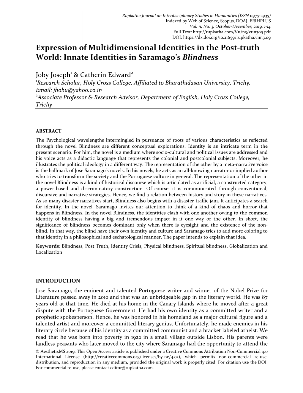 Innate Identities in Saramago's Blindness