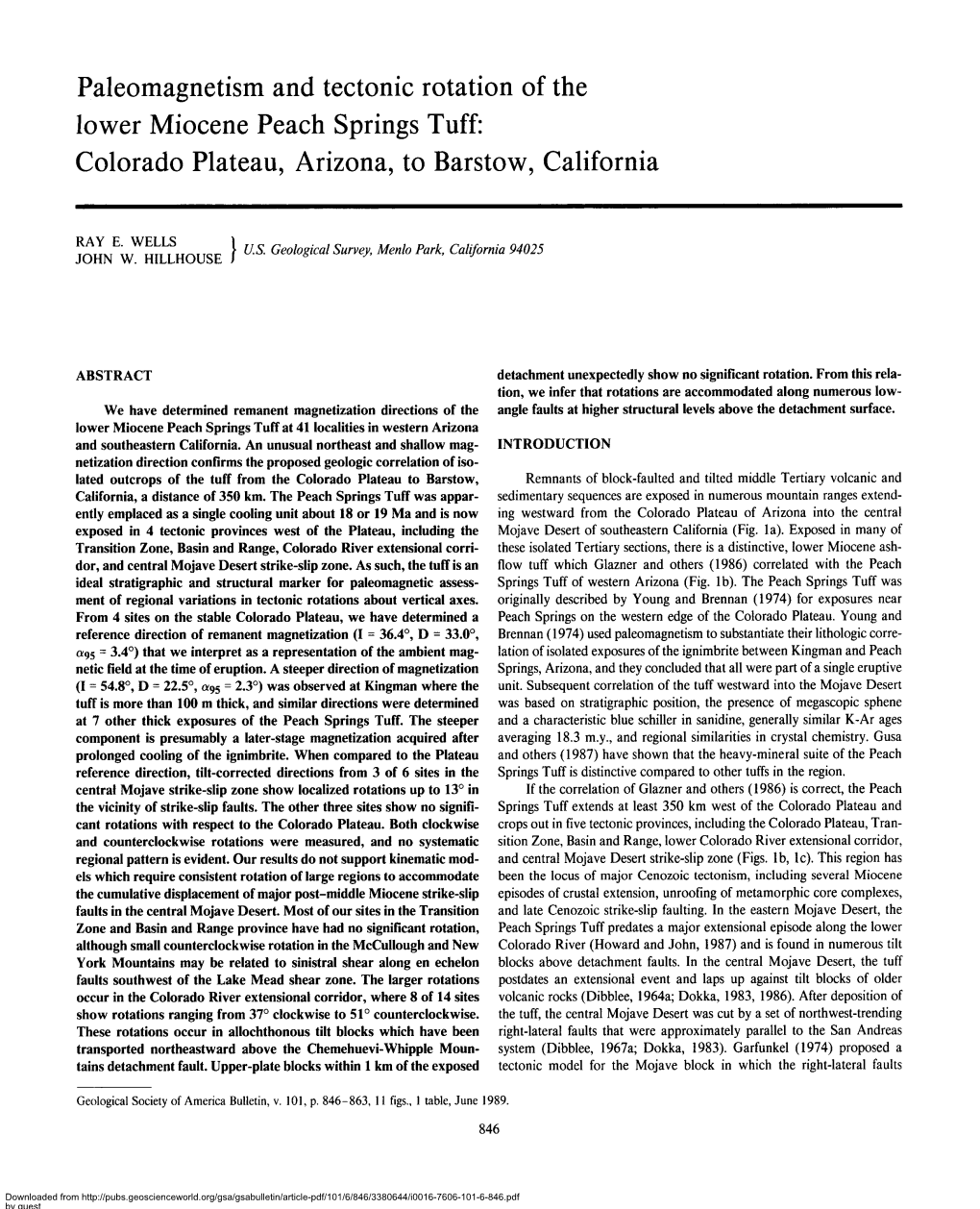 Paleomagnetism and Tectonic Rotation of the Lower Miocene Peach Springs Tuff: Colorado Plateau, Arizona, to Barstow, California