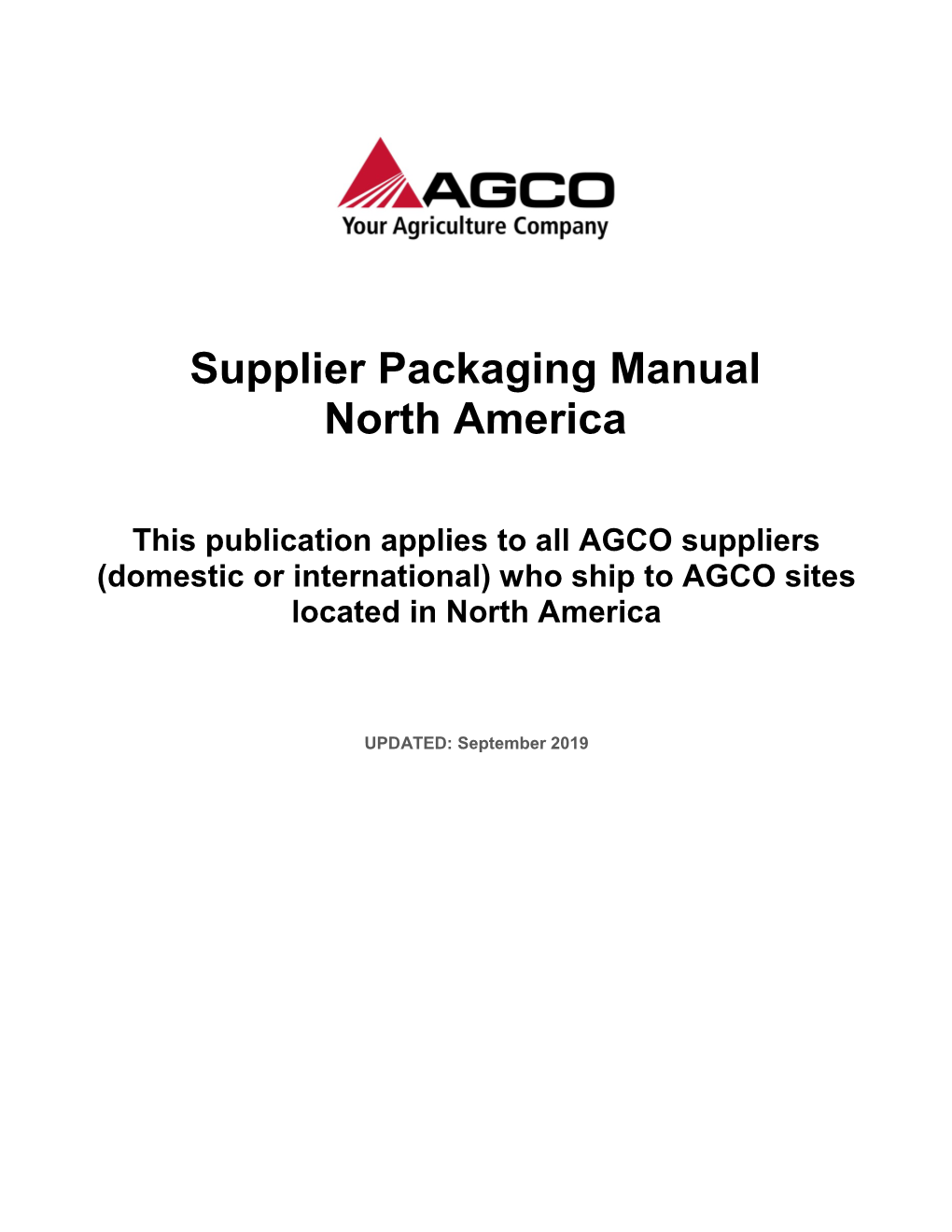 Supplier Packaging Manual North America