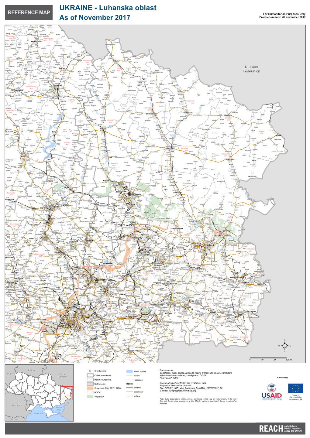 Luhanska Oblast REFERENCE MAP for Humanitarian Purposes Only As of November 2017 Production Date: 20 November 2017