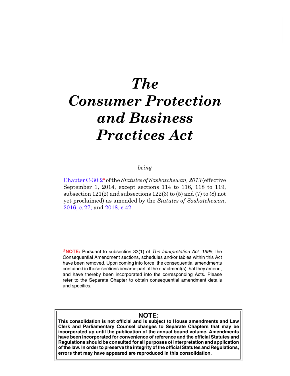 The Consumer Protection and Business Practices Act