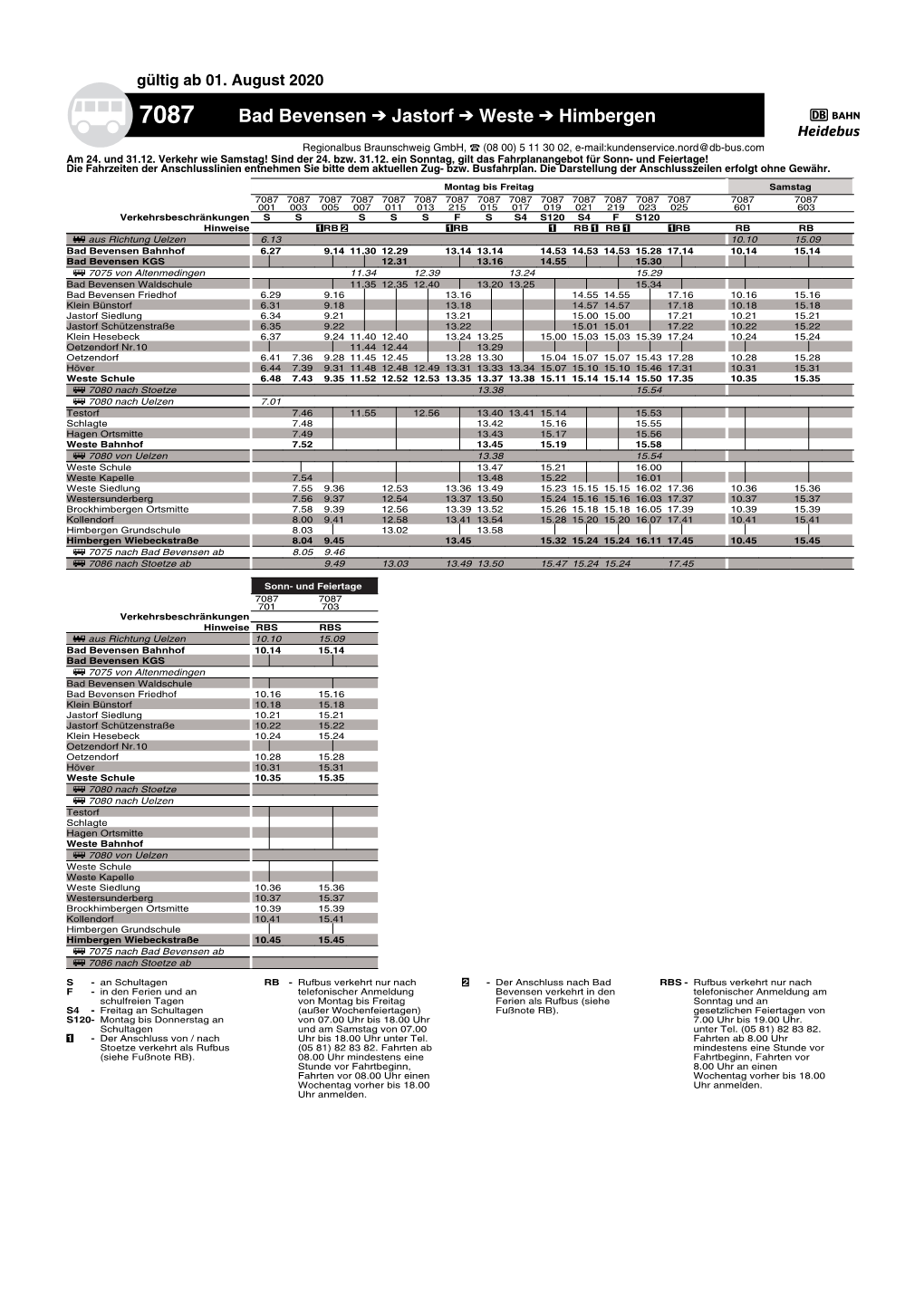 Fahrplanangebot Für Sonn- Und Feiertage! Die Fahrzeiten Der Anschlusslinien Entnehmen Sie Bitte Dem Aktuellen Zug- Bzw