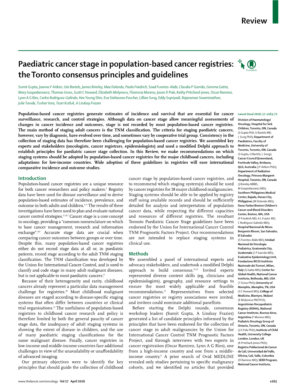 Paediatric Cancer Stage in Population-Based Cancer Registries: the Toronto Consensus Principles and Guidelines