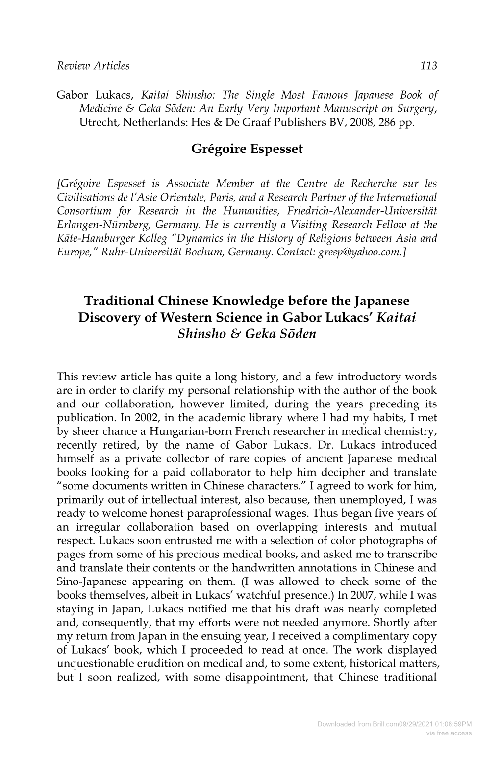 Downloaded from Brill.Com09/29/2021 01:08:59PM Via Free Access 114 EASTM 40 (2014) Knowledge Had Not Been Given a Fair Treatment by Comparison with European Science