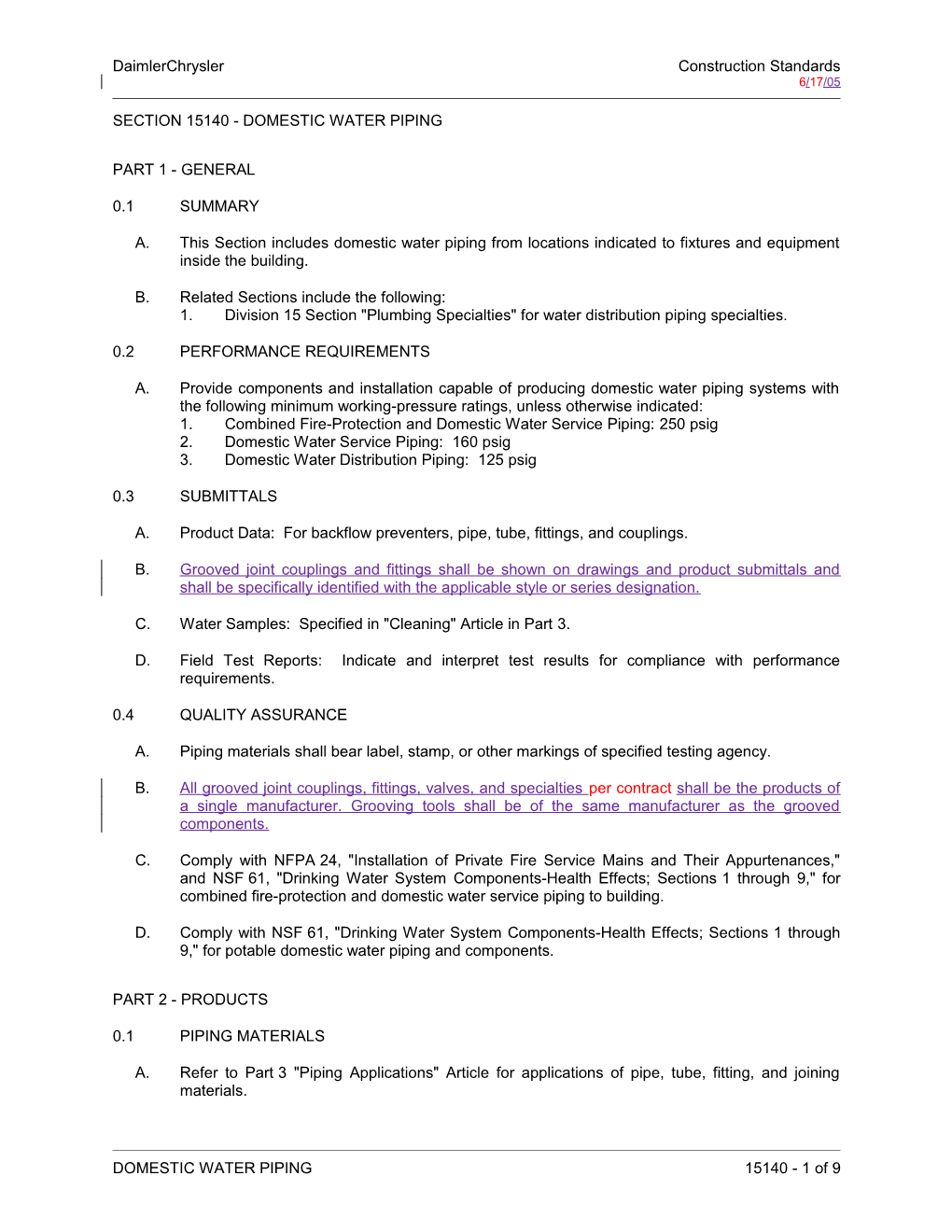 Section 15140 - Domestic Water Piping