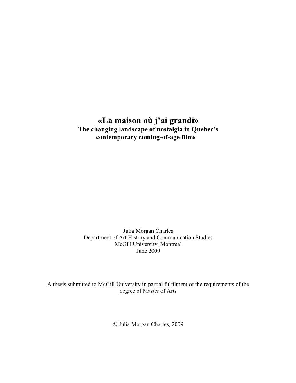 «La Maison Où J'ai Grandi»