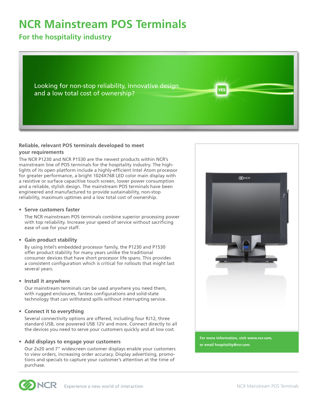 NCR Mainstream POS Terminals for the Hospitality Industry