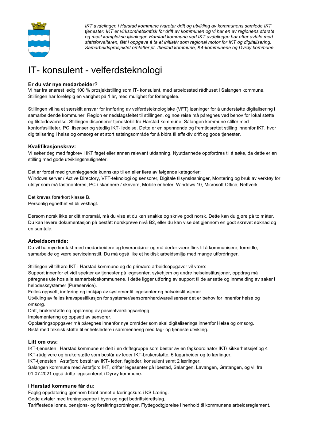 IT- Konsulent - Velferdsteknologi