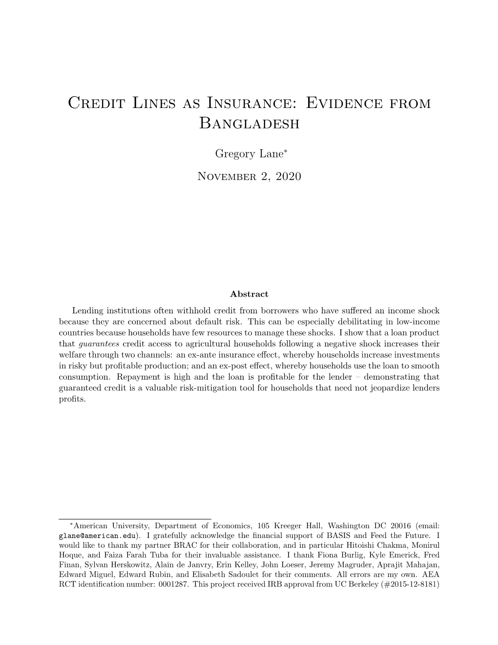 Credit Lines As Insurance: Evidence from Bangladesh