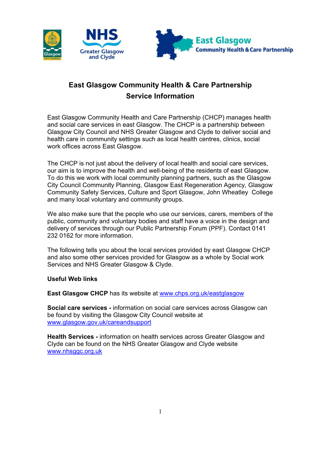 East Glasgow Community Health & Care Partnership Service Information