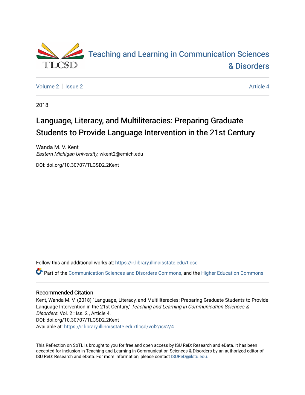 Language, Literacy, and Multiliteracies: Preparing Graduate Students to Provide Language Intervention in the 21St Century