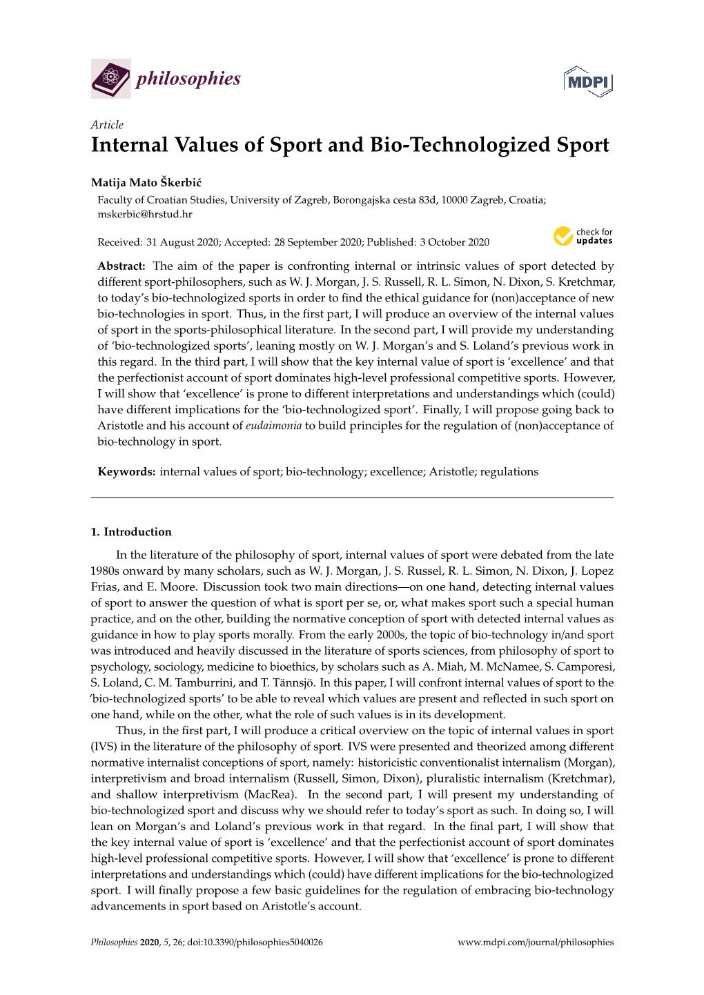 Internal Values of Sport and Bio-Technologized Sport