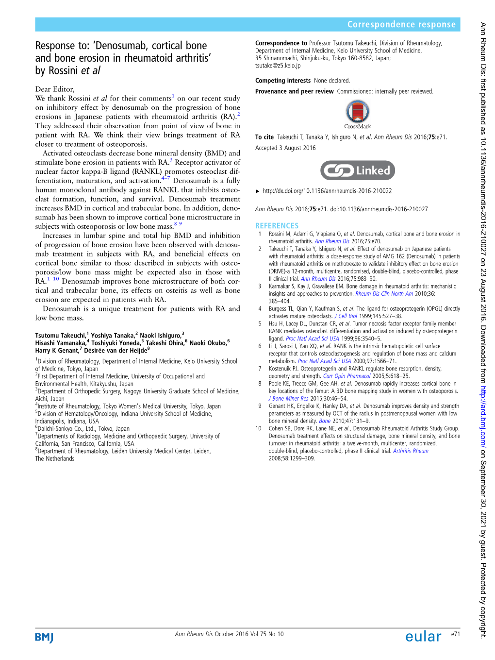 Denosumab, Cortical Bone and Bone Erosion in Rheumatoid Arthritis