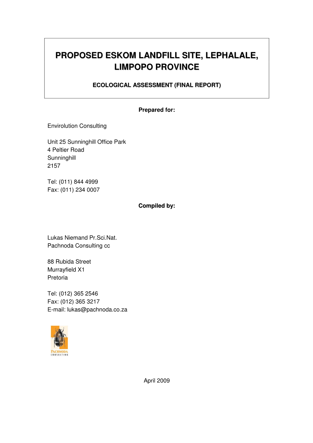 Proposed Eskom Landfill Site, Lephalale, Limpopo Province