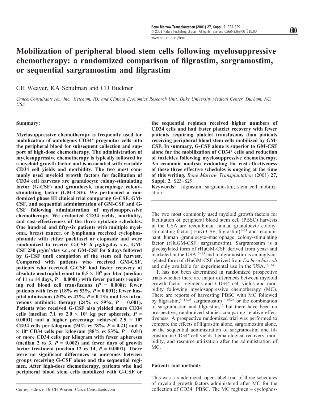 Mobilization of Peripheral Blood Stem Cells Following Myelosuppressive Chemotherapy: a Randomized Comparison of Filgrastim, Sarg