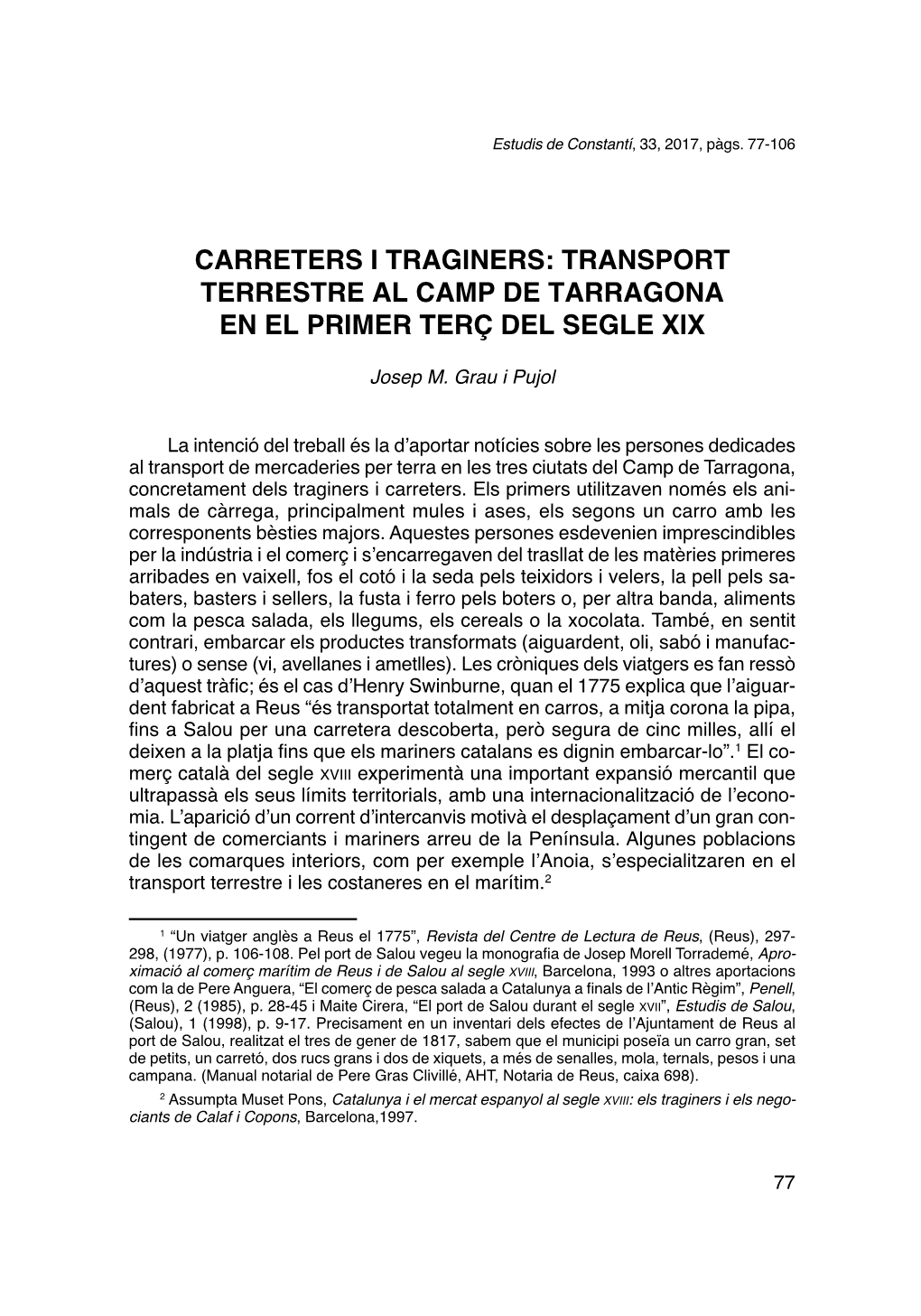 Carreters I Traginers: Transport Terrestre Al Camp De Tarragona En El Primer Terç Del Segle Xix