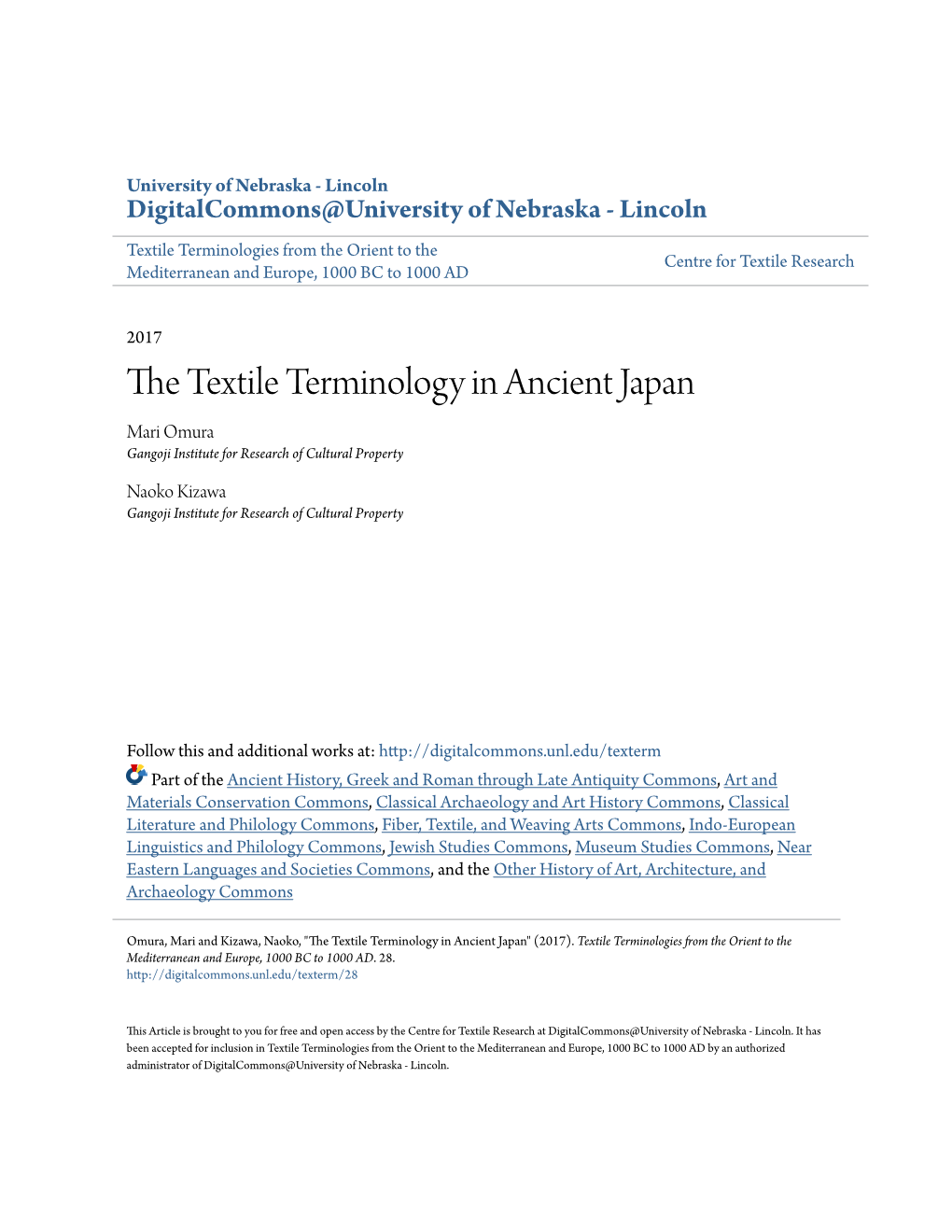 The Textile Terminology in Ancient Japan