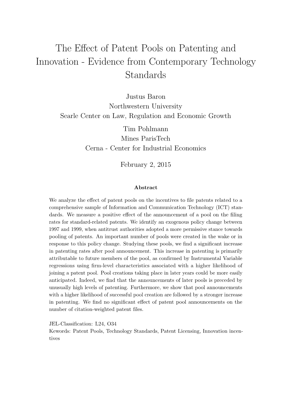 The Effect of Patent Pools on Patenting and Innovation-Evidence