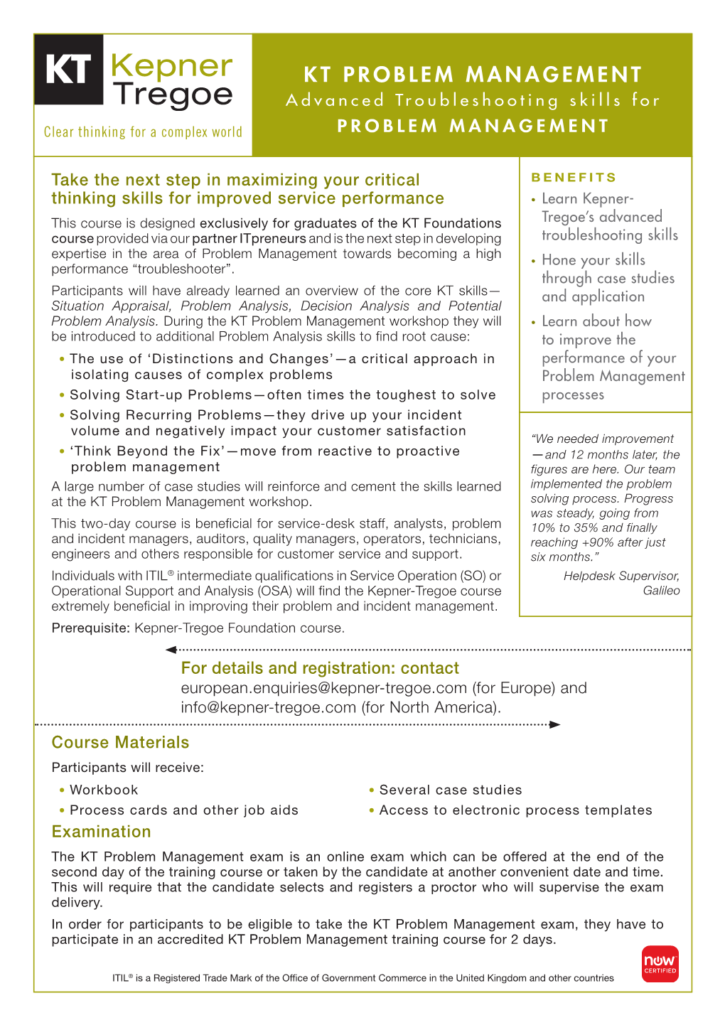 KT PROBLEM MANAGEMENT Advanced Troubleshooting Skills For