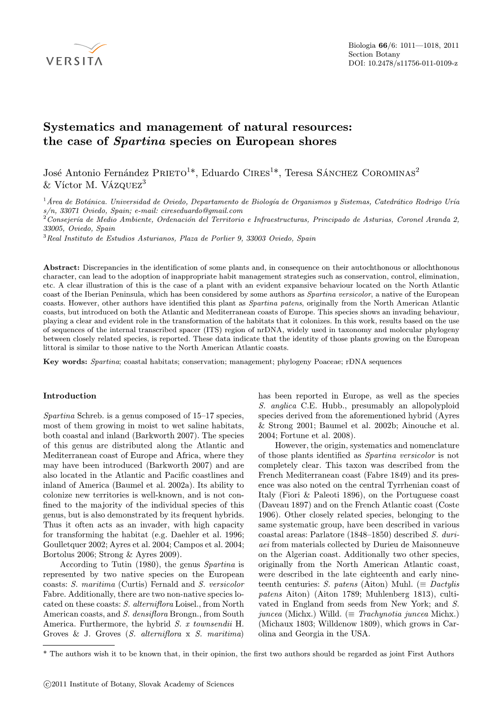 Systematics and Management of Natural Resources: the Case of Spartina Species on European Shores