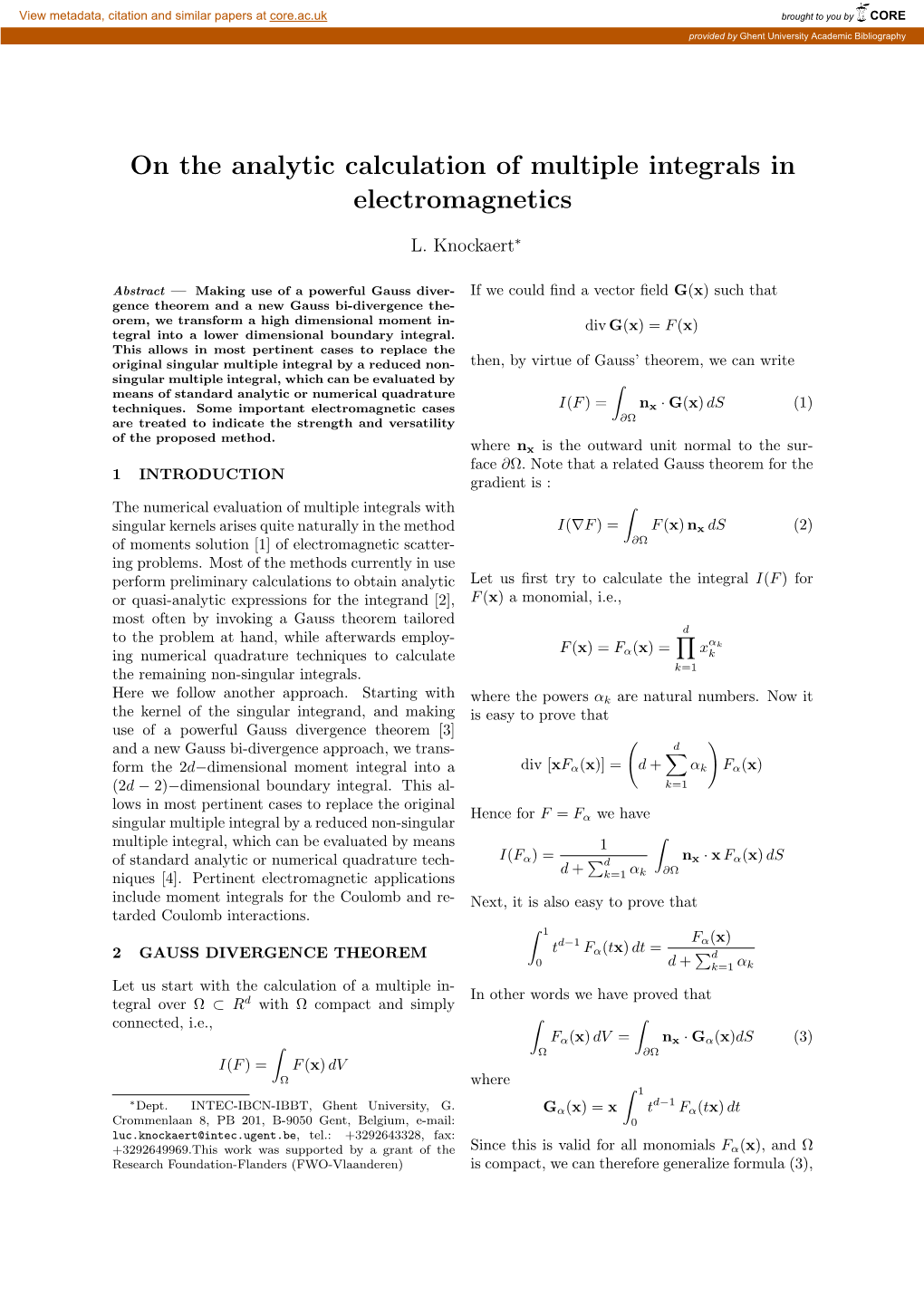 On the Analytic Calculation of Multiple Integrals in Electromagnetics