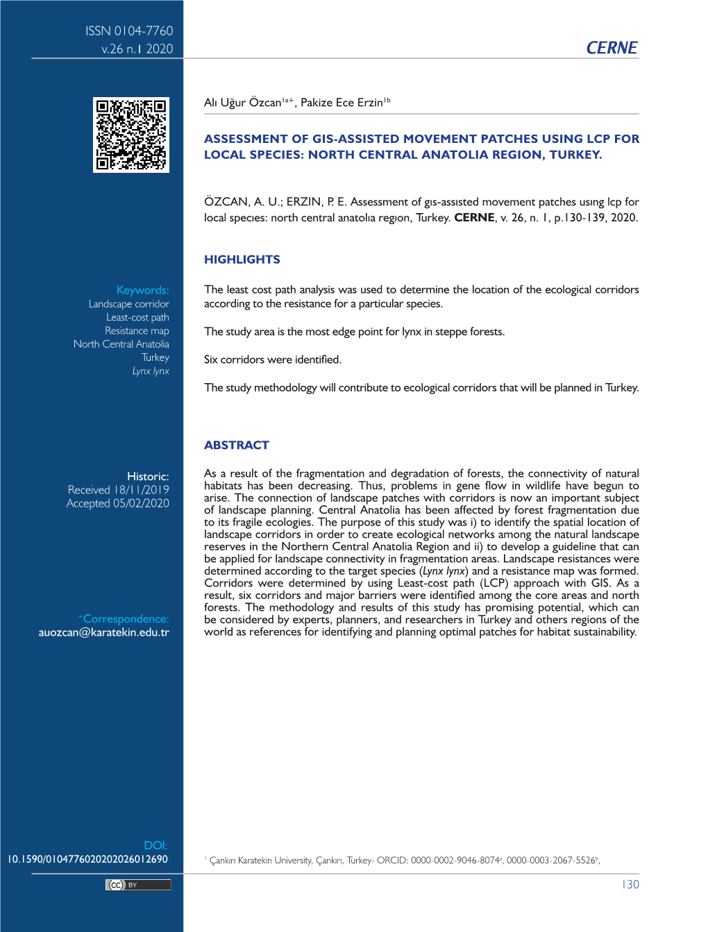 Assessment of Gis-Assisted Movement Patches Using Lcp for Local Species: North Central Anatolia Region, Turkey