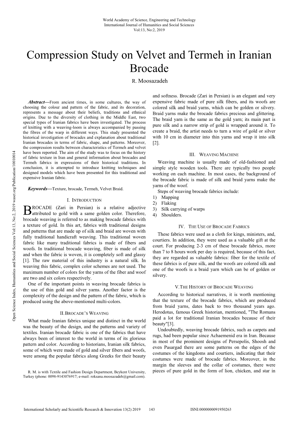 Compression Study on Velvet and Termeh in Iranian Brocade R