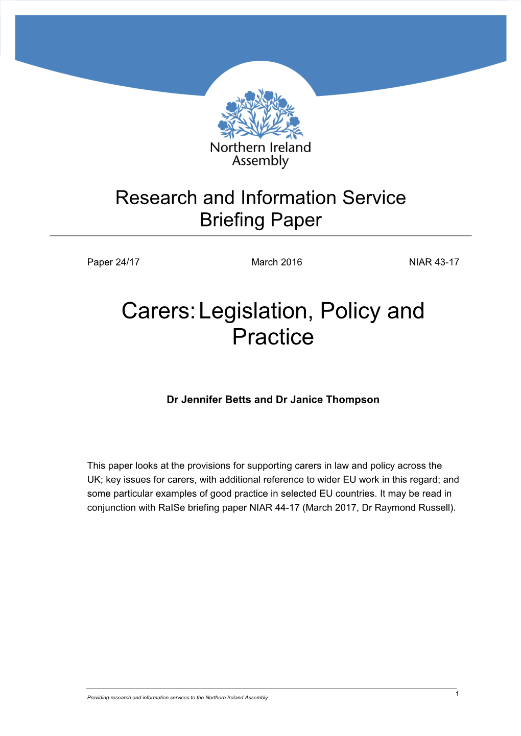 Carers: Legislation, Policy and Practice