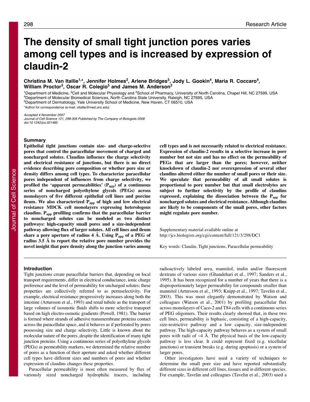 The Density of Small Tight Junction Pores Varies Among Cell Types and Is Increased by Expression of Claudin-2