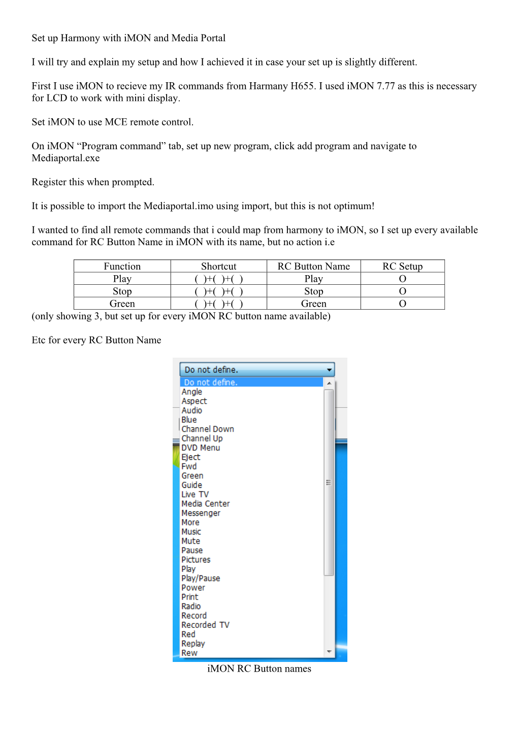 Set up Harmony with Imon and Media Portal I Will Try