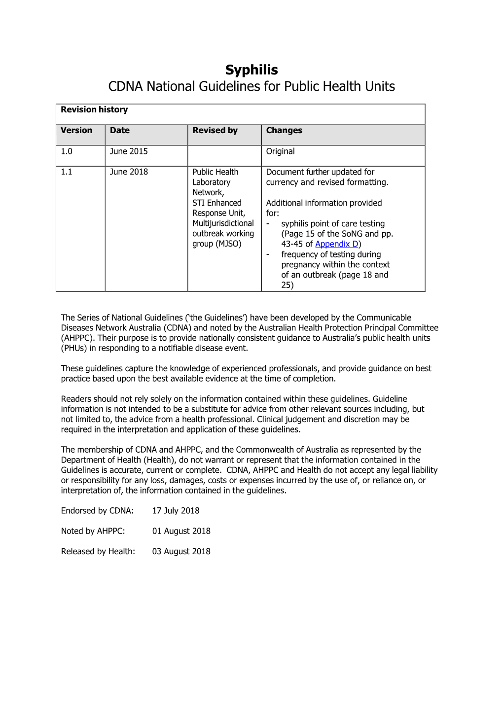 Syphilis CDNA National Guidelines for Public Health Units