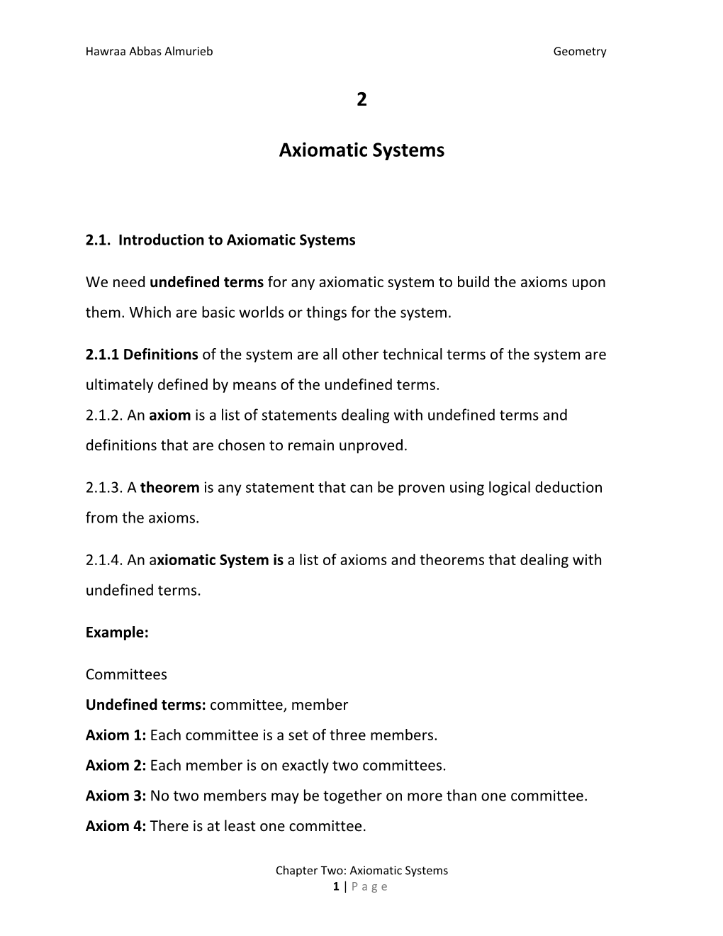 2 Axiomatic Systems