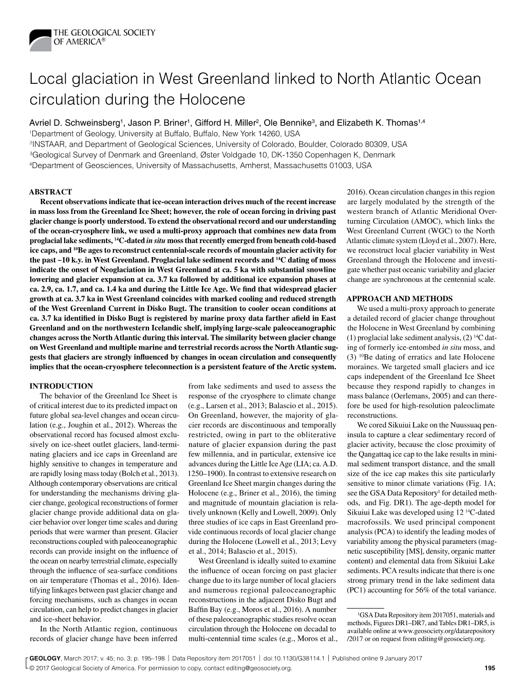 Local Glaciation in West Greenland Linked to North Atlantic Ocean Circulation During the Holocene