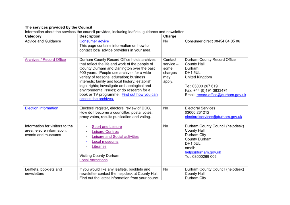 The Services Provided by the Council Information About the Services the Council Provides, Including Leaflets, Guidance and Newsl