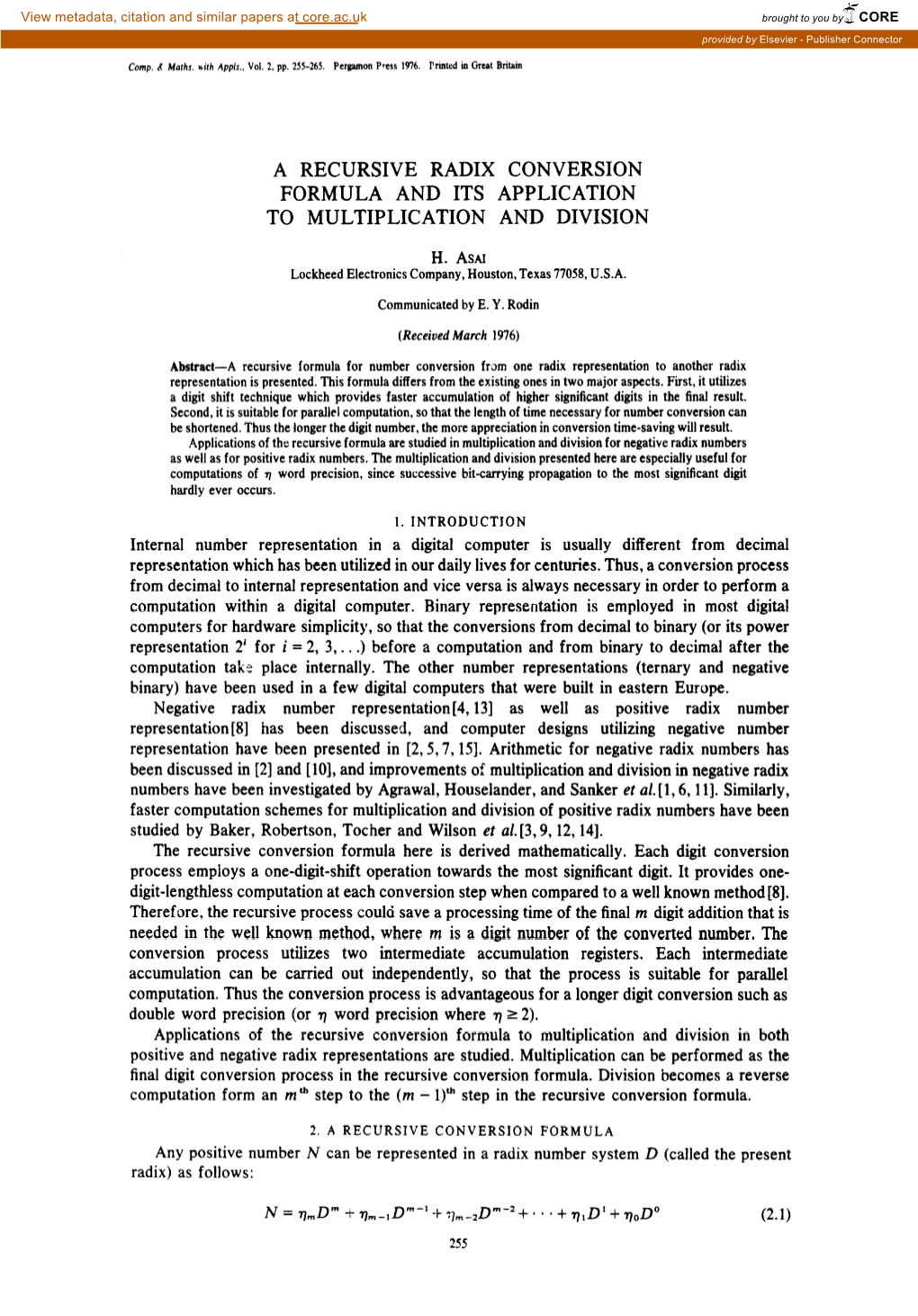 A Recursive Radix Conversion Formula and Its Application to Multiplication and Division