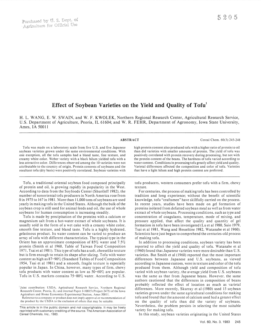 Effect of Soybean Varieties on the Yield and Quality of Toful